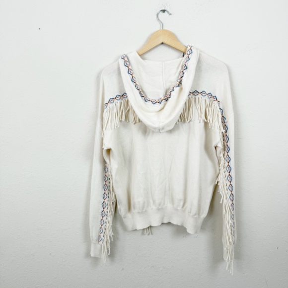 Minnie Rose Embroidered Cashmere Blend Fringe Cream Hoodie Size Medium - Picture 5 of 6